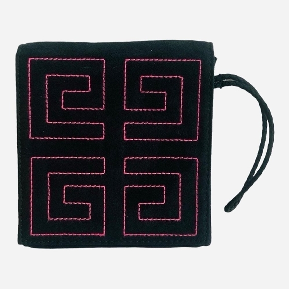 Women Wristlet GIVENCHY Black Magenta Pink Velvet Wallet Logo Embroidered Clutch - Picture 2 of 4